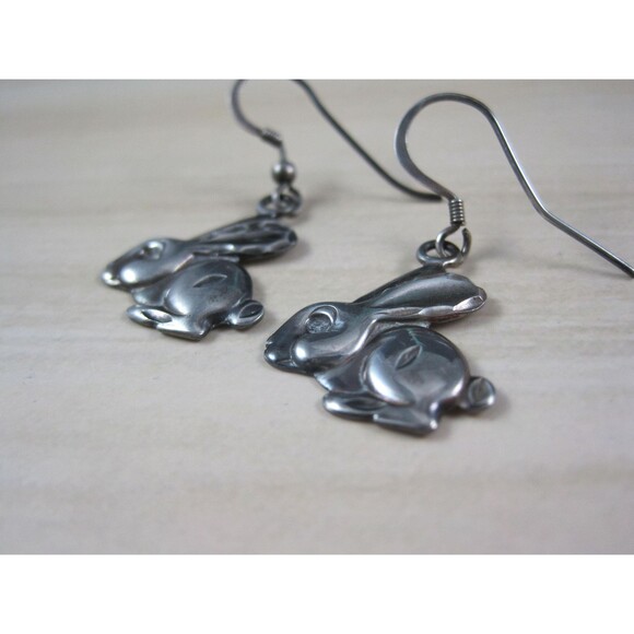 Sterling Rabbit Earrings Vintage Silver Bunny - Picture 6 of 16